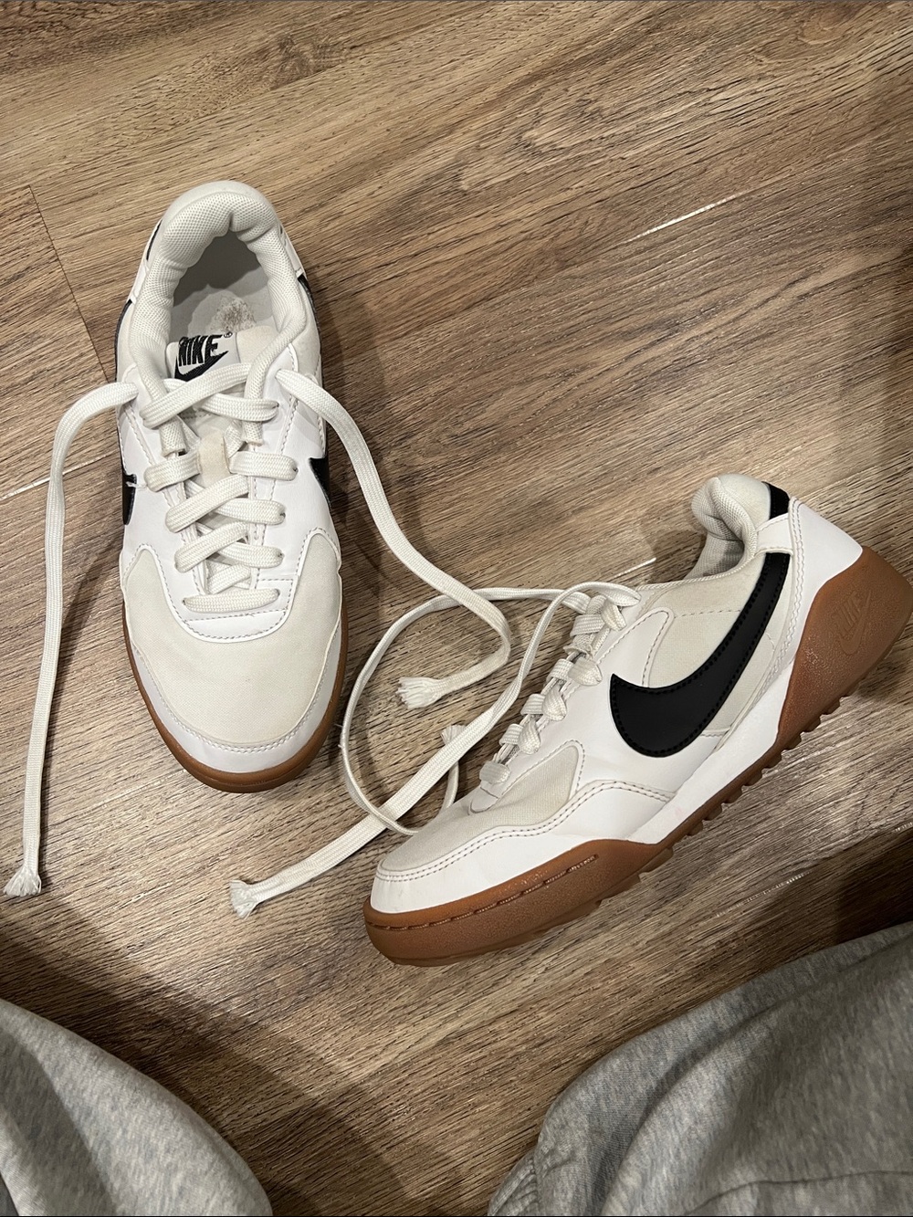 Nike kids Cream Leather Sneakers with Black Swoosh and Gum Sole